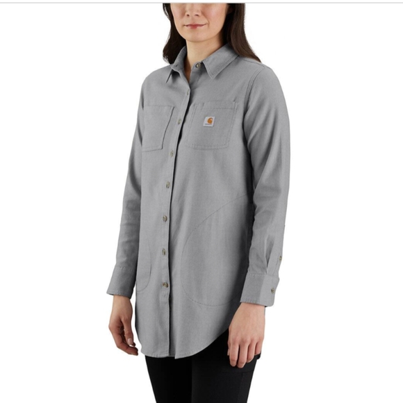 Carhartt Rugged FlexFlannel red/black BuffaloCheck button down Tunic/Top XSmall - Picture 2 of 13